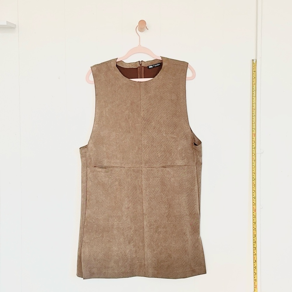 Zara Cocoa Brown Suede Textured Knit Tunic Top relaxed fit XL